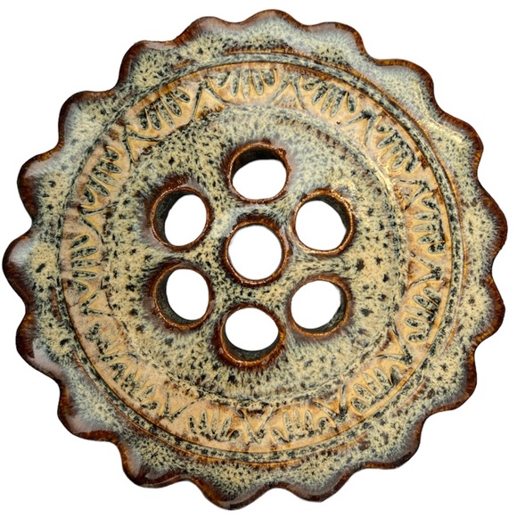 MCM Textured Ceramic Flower Frog - 7 Holes - 5” wide - Picture 5 of 5